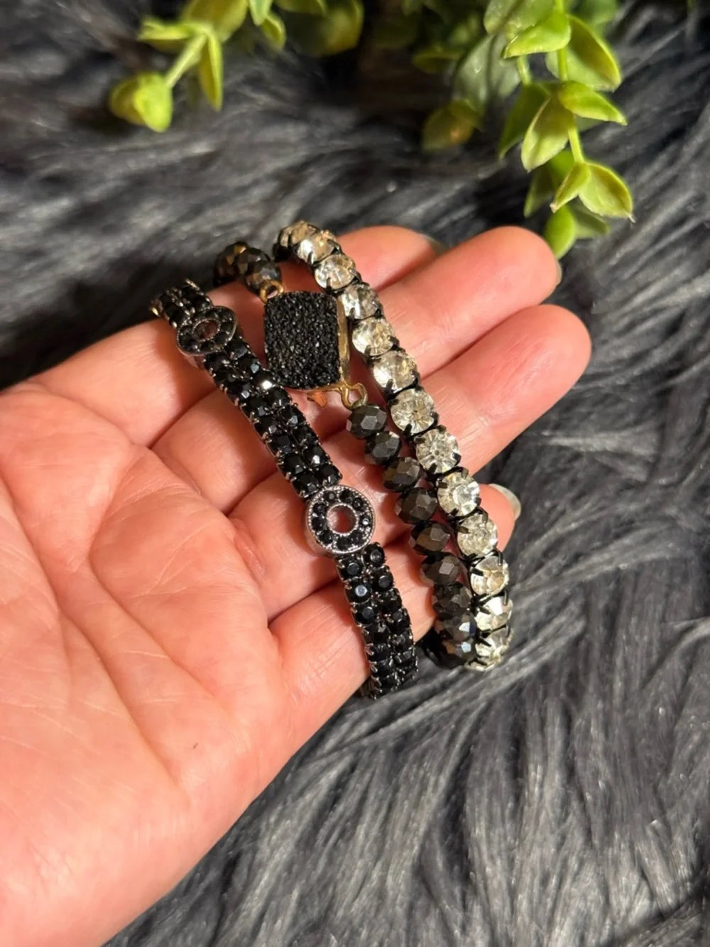 Black and Clear Crystal Stackable Bracelet Set - Women Jewelry‎ (E5)
